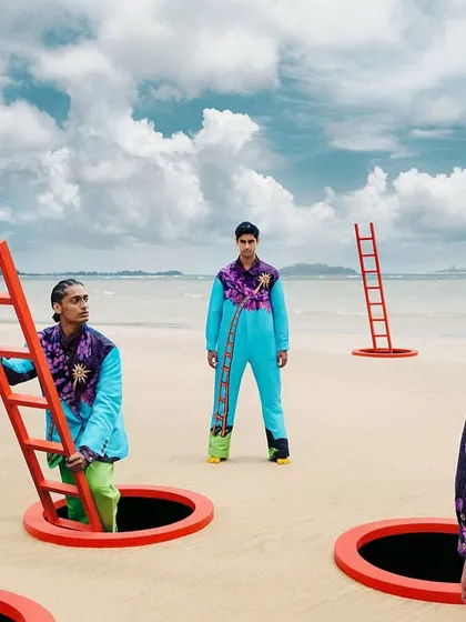 Creative direction is about building surreal and memorable worlds. For the brand All Beneath Heaven, we created this dreamscape on a beach, using ladders and manholes to build a narrative that is both playful and thought-provoking, pushing the boundaries of a typical fashion campaign.