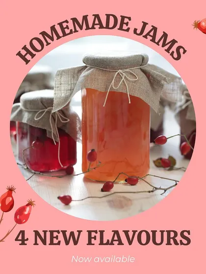 Announcing four new flavours of homemade jams! I have been experimenting with fresh fruits and spices to bring you something new and delicious.