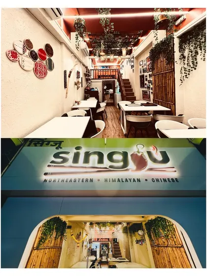 A glimpse of our home in Mumbai. I designed Singju to be a cozy and welcoming space that reflects the culture of the Northeast. The top image shows our intimate dining area, while the bottom image shows the entrance, inviting you into a world of authentic Himalayan flavour.
