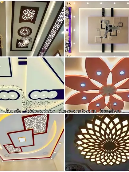 This collage is all about the light. It features false ceilings with intricate 'jaali' cutouts and floral patterns that come alive with backlighting.