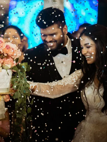 A celebratory cake-cutting moment, filled with joy and laughter.