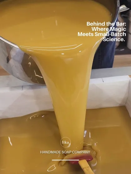 Behind the bar is where magic meets small-batch science. This thick, golden pour is the beginning of a soap that will nourish your skin with pure, simple, and powerful ingredients sourced straight from nature.