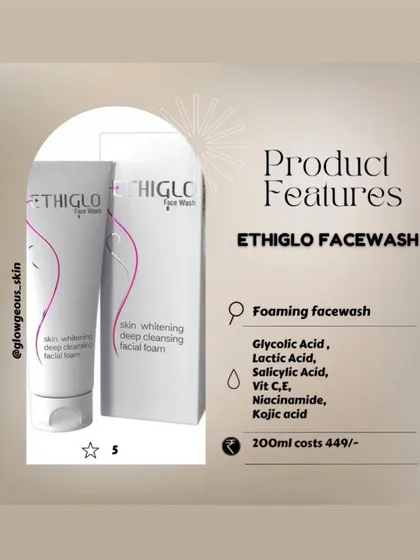 For those with oily and acne-prone skin, a foaming face wash with exfoliating acids can be very effective. This Ethiglo facewash contains Glycolic, Lactic, and Salicylic acid to help deep clean pores and manage oiliness.