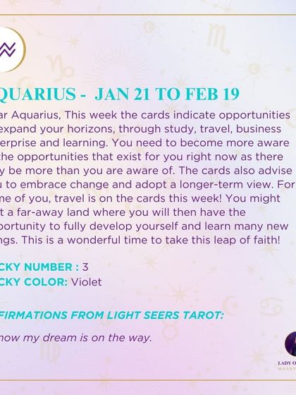 This weekly tarot prediction for Aquarius is about expanding your horizons through study, travel, or business. It’s a wonderful time to take a leap of faith.