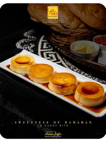 The sweetness of Ramadan in every bite. Our classic caramel custard is a smooth, creamy dessert with a rich caramel sauce, providing a delightful end to your Iftar meal.