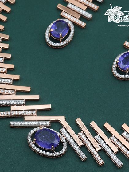 A composition of the Royal Blue set, showing the relationship between the necklace and earrings.