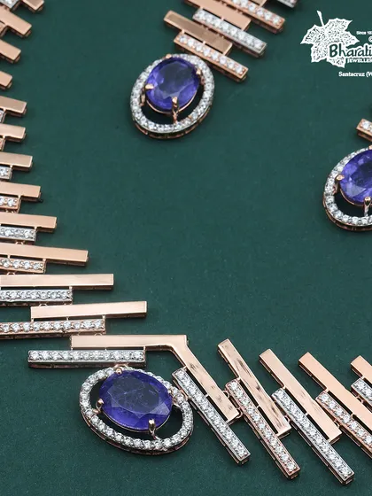 A composition of the Royal Blue set, showing the relationship between the necklace and earrings.