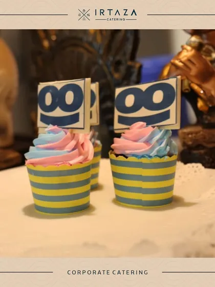 Colorful cupcakes for a corporate event, customized with the company's logo. This is a great example of how I can tailor my desserts to fit your brand or event theme.