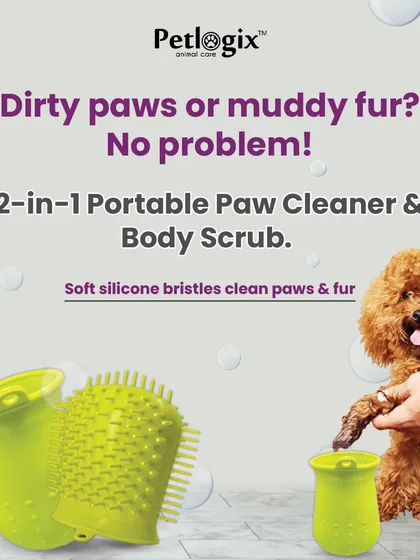 Dirty paws after a walk are no longer a problem. My 2-in-1 portable paw cleaner is a must-have for any pet parent. The soft silicone bristles gently remove mud and dirt, and the cup can be disassembled to use the bristled sleeve as a body scrub during bath time.