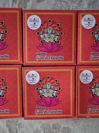 My festive boxes for Ganesh Chaturthi, filled with my bestselling Besan Laddoos. They are a great gift to take when visiting friends and family.