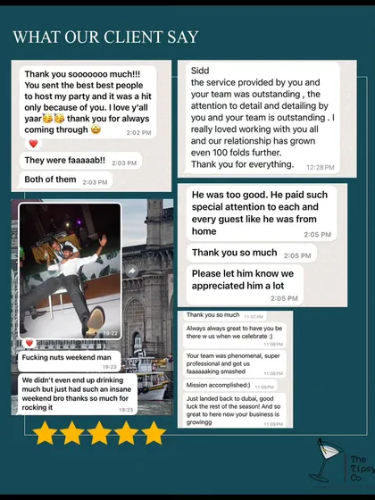 A collection of glowing client reviews. From "faaaab!!" to "insane weekend" and "mission accomplished", these messages showcase the amazing feedback we consistently receive.