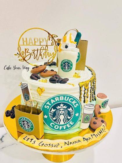 Caffeine and celebrations. A fun Starbucks-themed cake for a coffee lover's birthday.