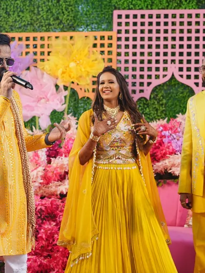 On stage with the happy couple during their Haldi. Their smiles and energy are what make my job so rewarding.