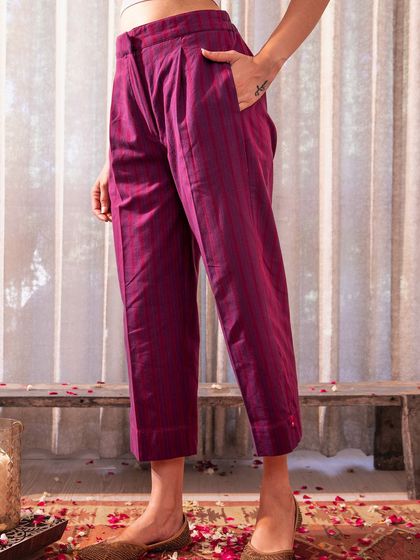 Our Haveli pants in a rich violet hue. These comfortable, straight-fit pants are perfect for pairing with our Haveli tops and kurtas to create a complete festive look.