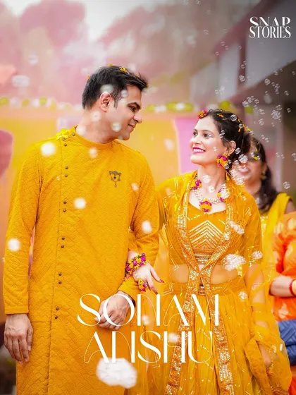 The vibrant yellow of a Haldi ceremony comes to life in this joyful shot. We focus on capturing the energy and rich colors of every pre-wedding ritual.