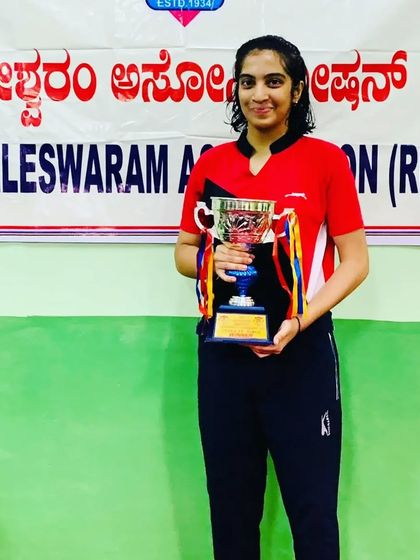 Parnavi H A with her trophy after winning the U15 Girls title at the State Ranking Tournament.