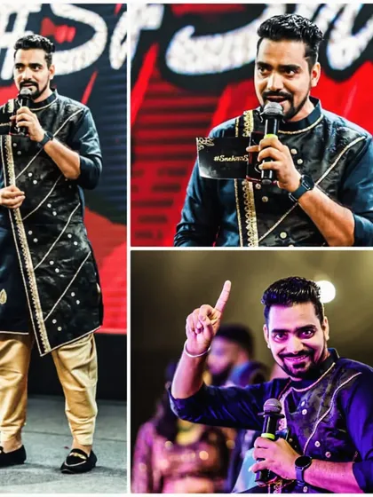 A glimpse of me in my element, hosting a lively sangeet for a wonderful Sindhi-Maharashtrian couple. From hyping up the crowd to making sure every performance gets a huge cheer, I keep the party going all night long.