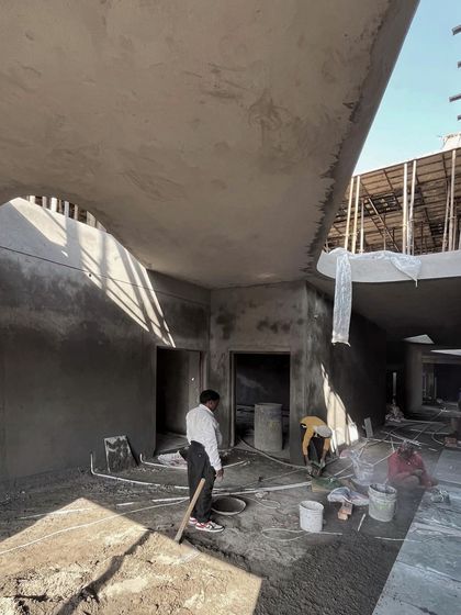 A behind-the-scenes look at the SMBV school site during construction. You can see the basic forms of the corridors and openings coming together, designed to maximize airflow and natural light.