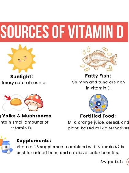 You can get Vitamin D from sunlight, certain foods like fatty fish and fortified milk, and supplements. This graphic shows the best sources to keep your levels optimal.