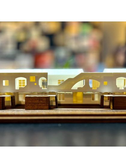 A detailed model made of PLA and wood for a housing project in Bengaluru. The combination of materials helps us study the textural and formal qualities of the facade.