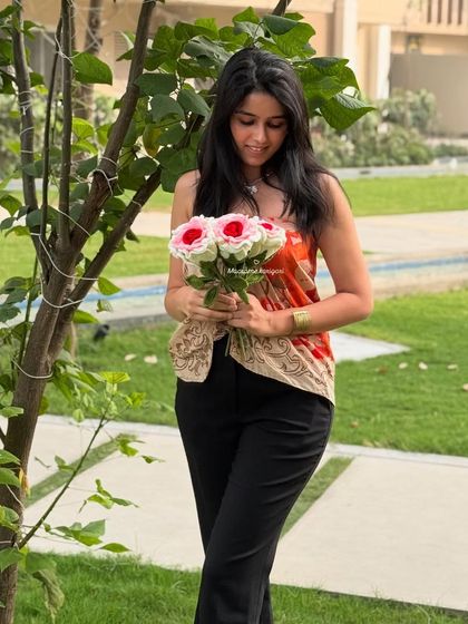 A quiet moment in the garden with a bouquet of our crochet roses. They look beautiful indoors and out, and you never have to worry about them wilting.
