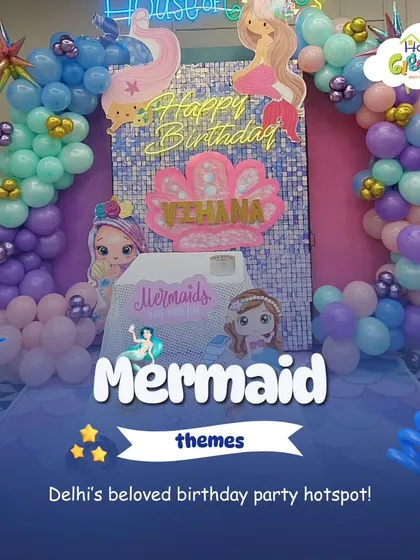 Dive into an underwater adventure with a beautiful Mermaid theme. This setup for Veehana's birthday featured a sparkling backdrop, pastel balloon arches, and adorable mermaid characters, creating an enchanting ocean world.