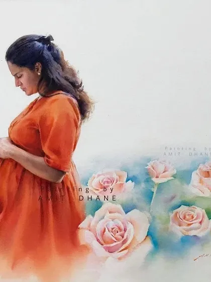A commissioned watercolour painting celebrating the beautiful journey of motherhood. Creating custom portraits like this allows me to capture deeply personal and cherished moments for families, turning a memory into a timeless piece of art.