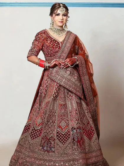 This full-length photo captures the regal elegance of one of my premium bridal rental outfits.