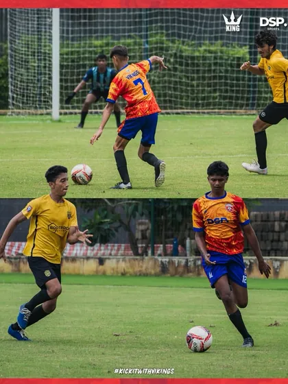 A collage of our U17s in action, showing their skill in dribbling, shooting, and defending.