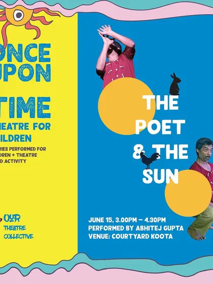A promotional graphic for "The Poet & The Sun" children's theatre performance, featured in our June events calendar.