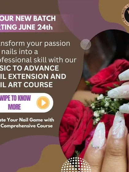 Join our new batch. This graphic gives you a glimpse of our basic-to-advanced nail extension and art course, designed to turn your passion into a professional skill.