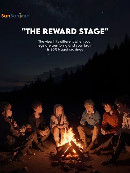 And finally, "The Reward Stage." The view just hits different when your legs are trembling and all you can think about is Maggi. Sharing stories around a campfire with your squad makes it all worth it.