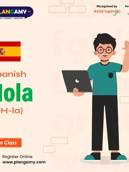 Learn the Spanish greeting 'Hola' with this simple and friendly illustrated guide.