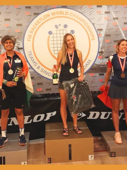 A champion on the podium! Our student Shivani Kejriwal with her silver medal at the Racketlon World Championship in Rotterdam. A proud moment for her and for KhelManch.