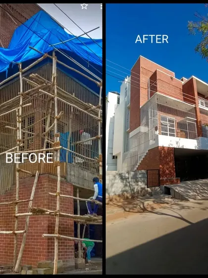 This before and after image showcases a project I guided from the ground up. By integrating Vastu principles with modern exposed brick architecture, we created a home that is not only aesthetically beautiful but also filled with positive energy. This demonstrates the complete journey from initial planning to the final, Vastu-compliant home.