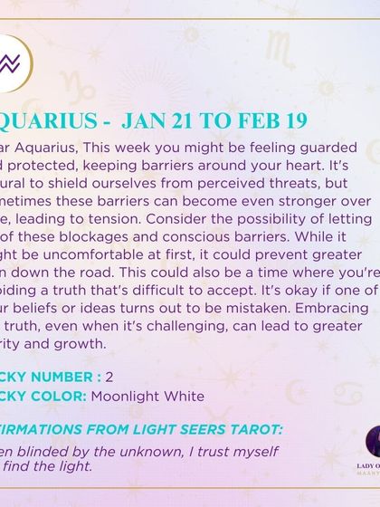 A weekly forecast for Aquarius about feeling guarded and protected. This reading gently encourages you to consider letting go of barriers to prevent greater pain down the road.