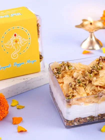 Our Baklava Cheesecake is a unique fusion dessert we created for the festive season. It has a crunchy base, creamy cheesecake filling, and flaky baklava topping.