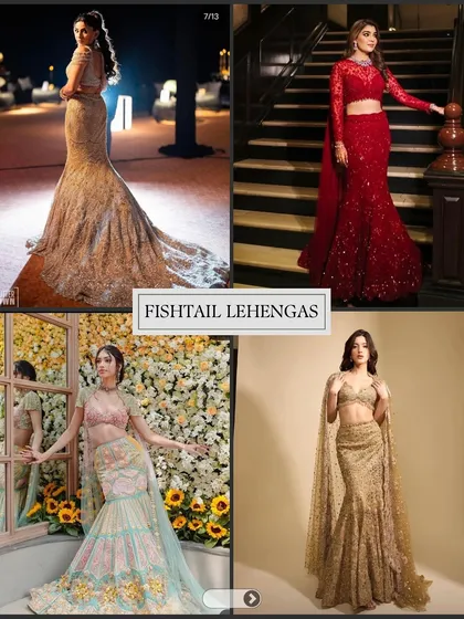 Fishtail lehengas are making a major comeback. This silhouette is perfect for highlighting your curves and creating a dramatic, red-carpet-worthy look for a sangeet or reception.