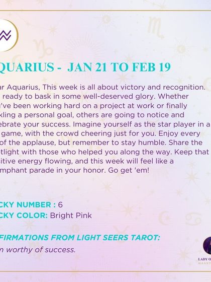 A weekly tarot forecast for Aquarius. This week is all about victory and recognition. Get ready to bask in some well-deserved glory. Enjoy every bit of the applause, but remember to stay humble.