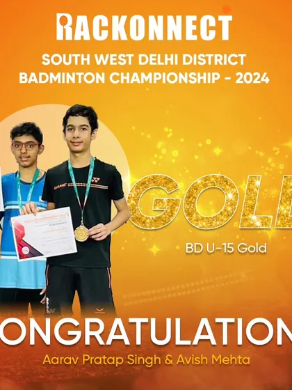 Congratulations to Aarav and Avish for winning Gold in the Boys Doubles U-15 category at the South West Delhi District Badminton Championship. We are proud of our athletes' achievements.
