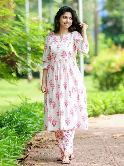 This pure cotton kurta-pant set is all about effortless grace. The soft floral print is perfect for summer, and you can wear the kurta as a standalone dress for a different look. It’s comfort and style, all in one.