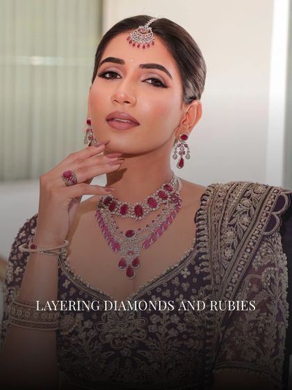 Layering diamonds and rubies is a classic combination that exudes opulence. This style is perfect for a reception or wedding day look, adding a rich pop of color.