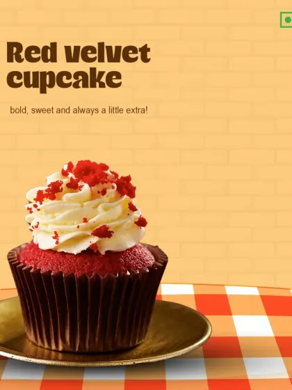 Bold, sweet, and always a little extra. Our Red Velvet Cupcake features a vibrant red sponge with a rich cream cheese frosting and red velvet crumbs.