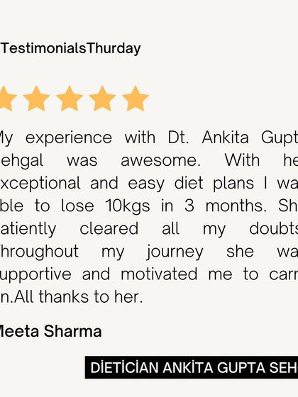 Meeta had an awesome experience, losing 10 kgs in 3 months with my exceptional and easy diet plans. She found me patient and supportive, which motivated her to carry on throughout her journey.