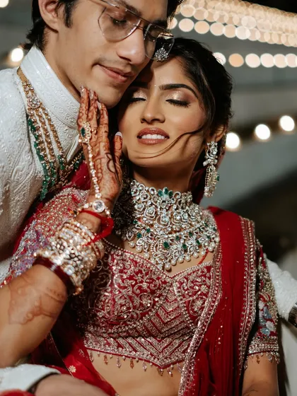 An intimate couple portrait where the bride's makeup looks romantic and flawless. This is the kind of artistry that clients cherish.