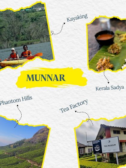 Monsoon Guide: Munnar. Go kayaking in serene lakes, explore tea factories, visit the Phantom Hills, and feast on a traditional Kerala Sadya.