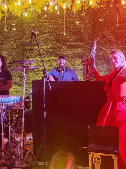 The trio ready to rock the stage. We bring a complete musical package that combines the best of electronic and live instrumental music for an epic show.