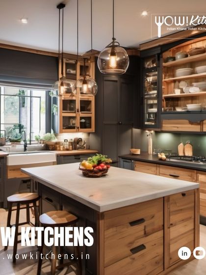 A beautiful example of a classic kitchen with a modern twist. This design features natural wood cabinets, a farmhouse sink, and a large island with a stone countertop, perfect for family gatherings.