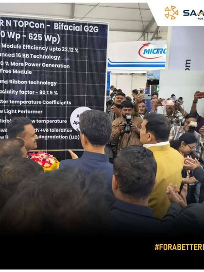 The inauguration of our advanced solar module display at UPEX 2025, drawing a crowd of media and dignitaries.