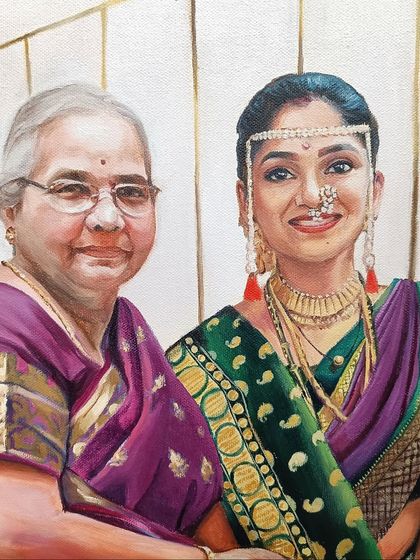 A close-up of the memorial portrait, focusing on the faces of the bride and her grandmother. Capturing that connection was the most important part.